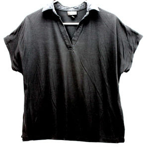 Mossimo Sz S Womens Top Solid Black Knit V-neck Short Cap Sleeve Modal Blend